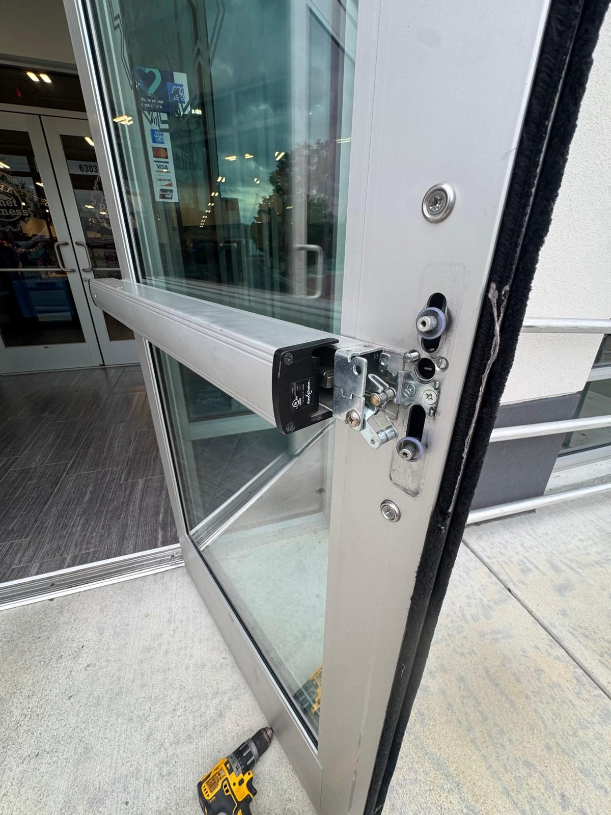 One Way Lock and Key commercial exit device installation