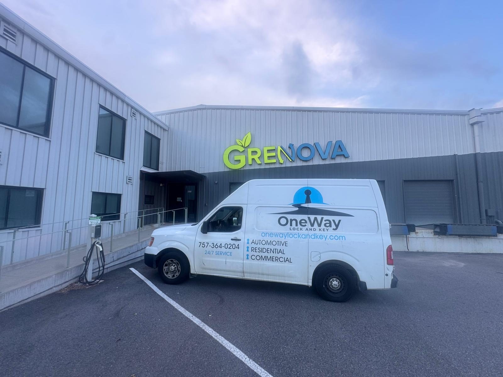 One Way Lock and Key van on a commercial job site