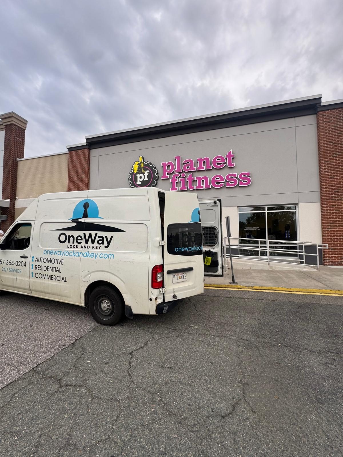 One Way Lock and Key van on-site for a commercial job