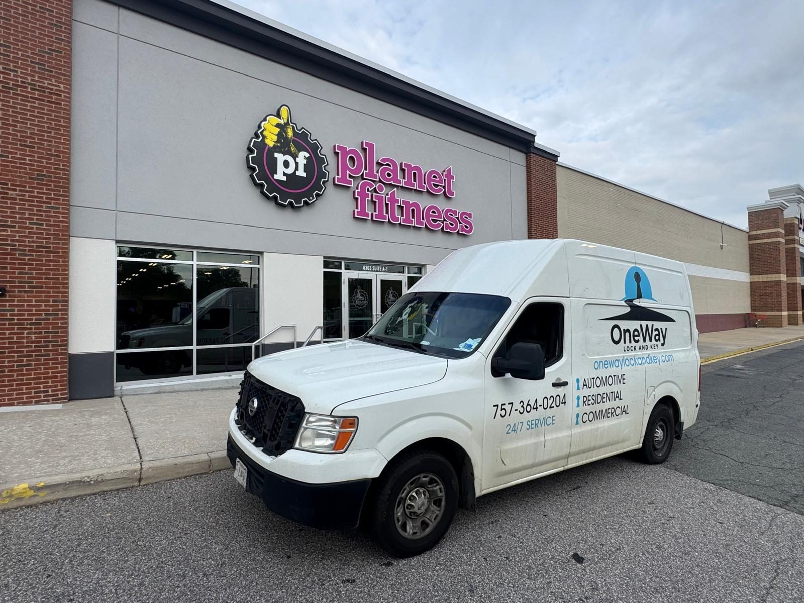 One Way Lock and Key van on-site for a commercial job